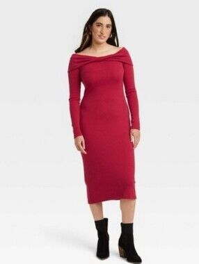 NWOT! Universal Thread Long Long Sleeve Ribbed BodyCon Midi Dress in Red Size M